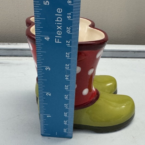 NEW Grasslands Road 4" Red Polkadot Floral Planter Rubber Boot Holiday Christmas - Picture 9 of 9